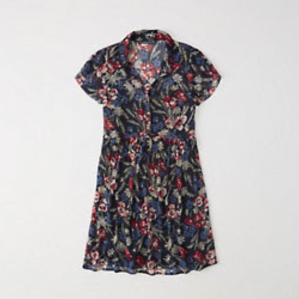 NWT $58 A&F Chiffon Shirt Dress in NAVY BLUE FLORAL - S PETITE!